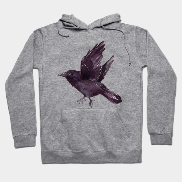 Flying raven watercolor Hoodie by Bwiselizzy